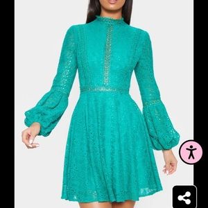 Pretty little thing green lace high neck dress